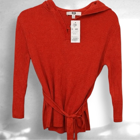 Etcetera Sweaters - Etcetera Orange Ribbed Hooded Cozy Sweater – Tie Waist – XS - NWT!